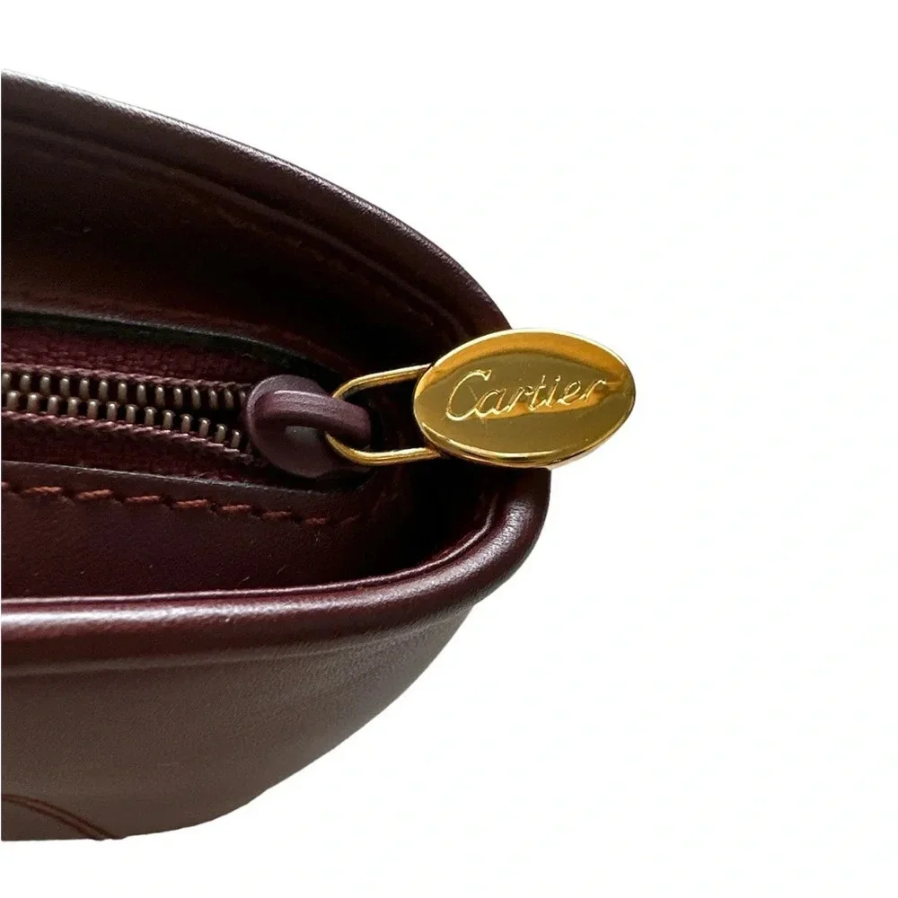 Les must de Cartier Burgundy Cosmetic Pouch Clutch Like New Condition